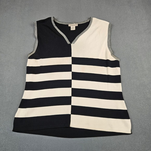 Notations Sweaters - Notations Womens XL Black White Striped Colorblock V-Neck Knit Sweater Vest